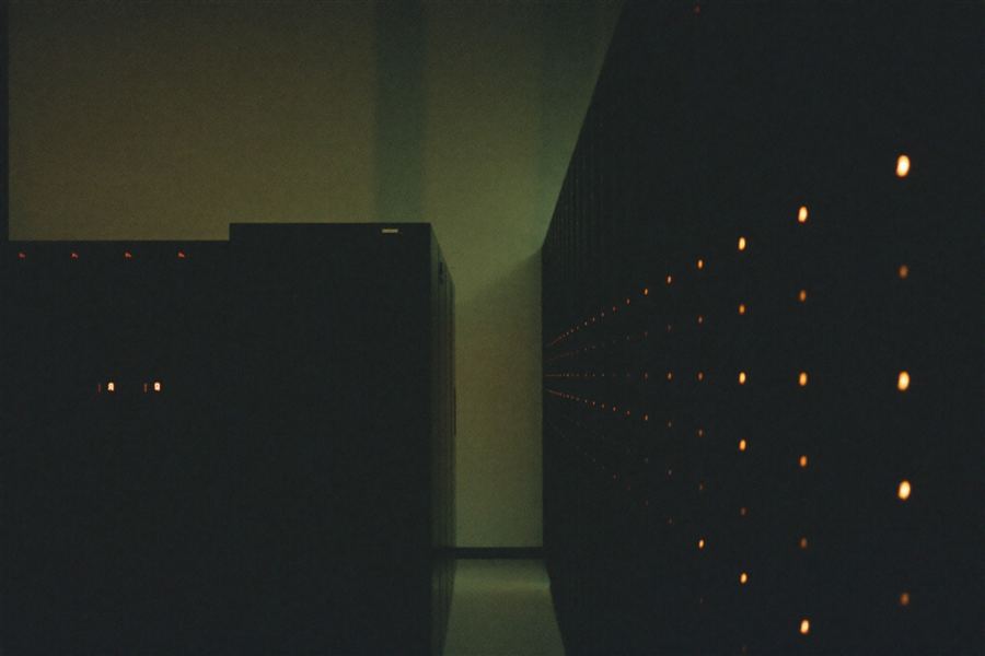 Server racks with amber status lights